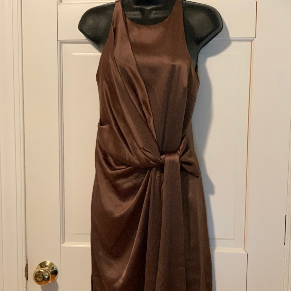 | HALSTON green/brown/gold silky dress